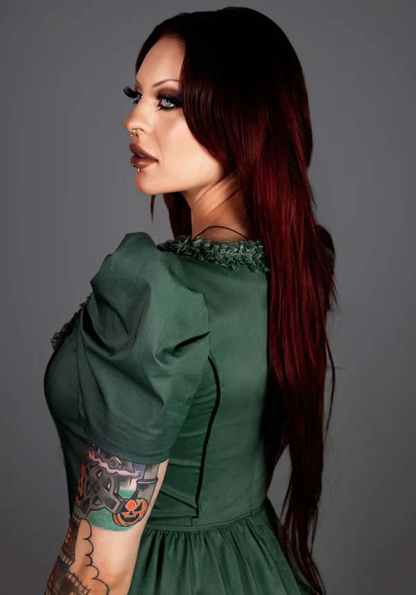 Lively Ghosts' Enchanting Sage Green Claude Monet Gothic Dress