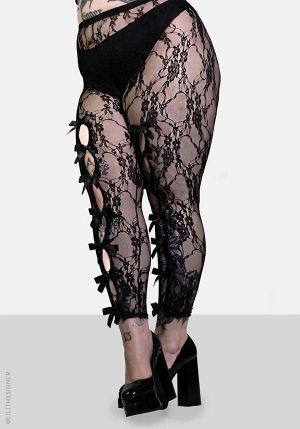 Gorgeous Stretch Lace Empress Gothic Leggings with Bows