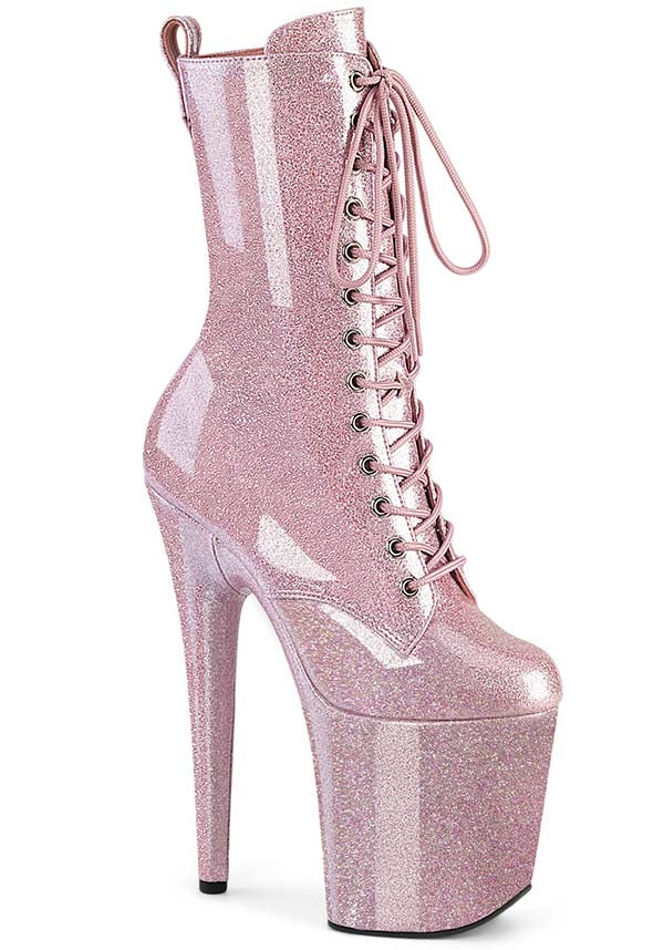 PREORDER - FLAMINGO-1040GP Blush Pink Vegan Platform Lace-Up Ankle Boots